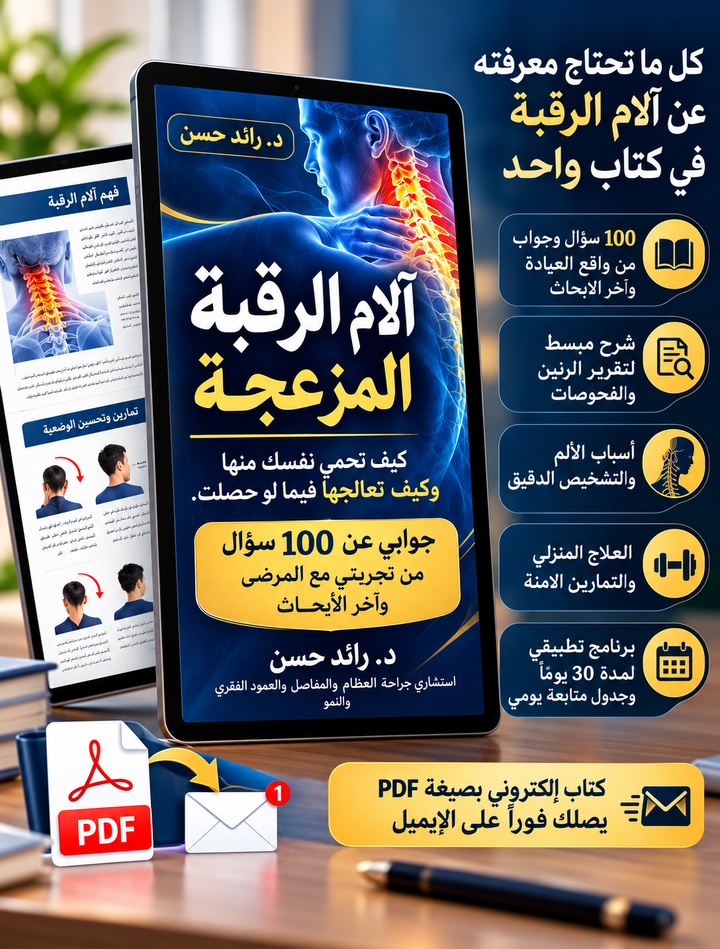 دليل آلام الرقبة: 100 سؤال وجواب من واقع العيادة | مع برنامج تطبيقي وجدول متابعة 30 يوماً (كتاب رقمي)